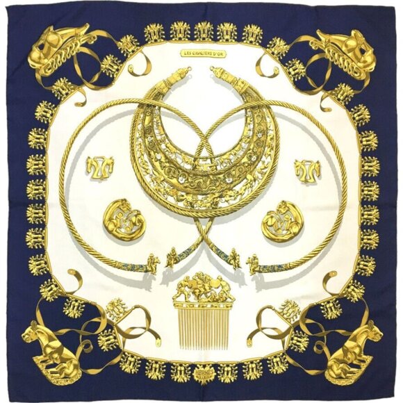 714194P (S3) Hermes Scarf Les Cavaliers D'or Carre 90 Multicolor Silk 100% - Picture 1 of 9